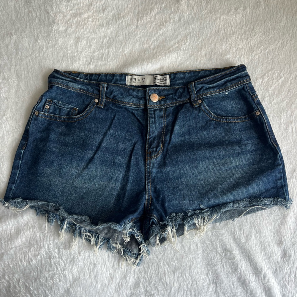 Denim&Co Dark Blue Frayed Jean Shorts